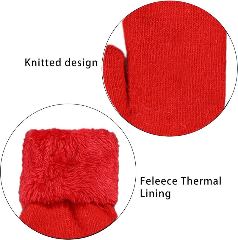 Eohak Winter Warm Mittens for Women - Knit Gloves Soft Wool Thick Fleece Lining Mittens - Image 4